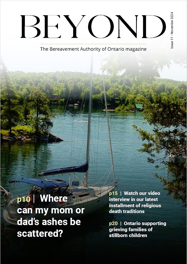 The cover of Beyond magazine shows a sailboat in the Thousand Islands, Ontario.